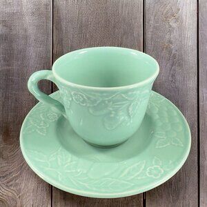 Savoir Vivre Fruit Promenade Celadon Porcelain Ceramic Teacup And Saucer Set